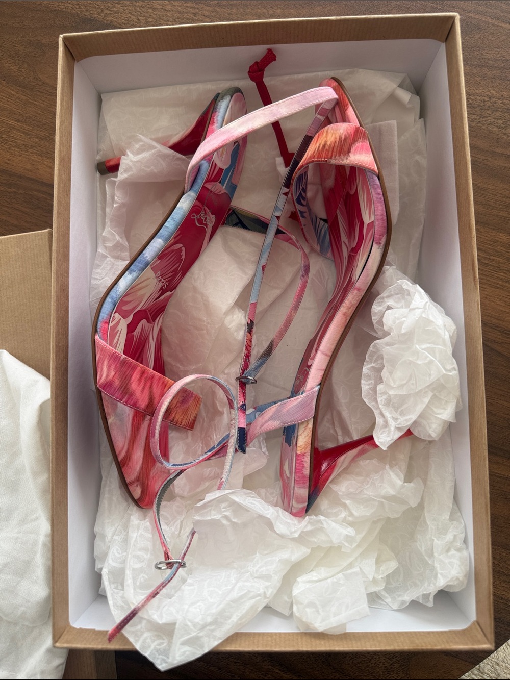 Christian Louboutin Miss Z Sandal 80 Pink Abstract Print Strappy Heeled Sandals